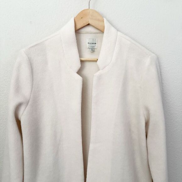 ELLISON | Cream Long Line Notch Collarless Coat Jacket Gold Zippers | Large - Picture 4 of 11